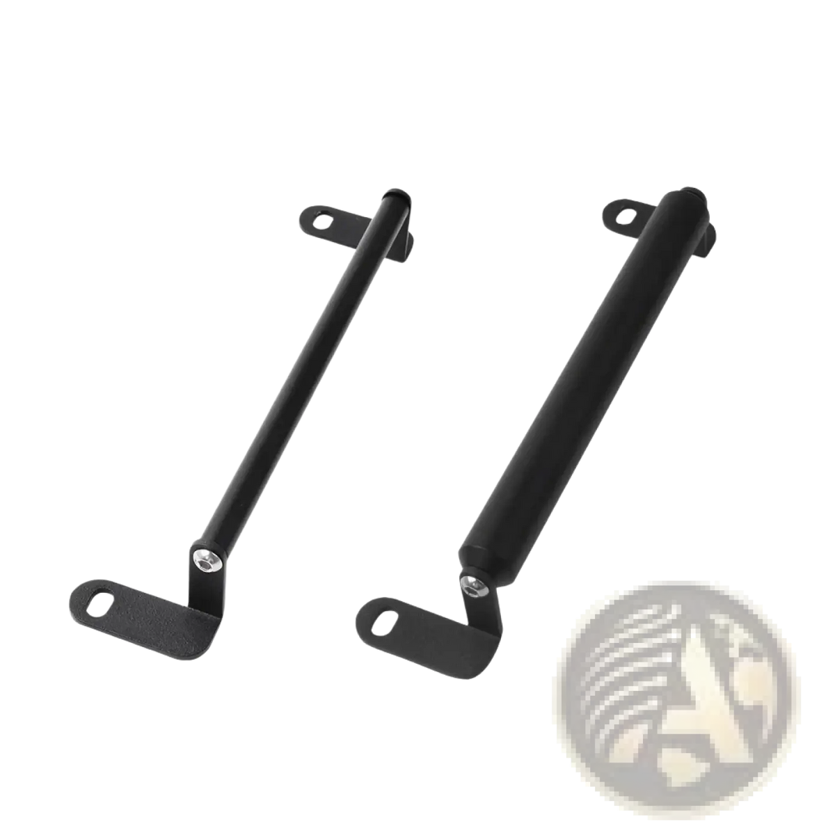Black metal cfmoto 800mt gps navigation handlebar mounts with sleek cylindrical design and flat mounting brackets