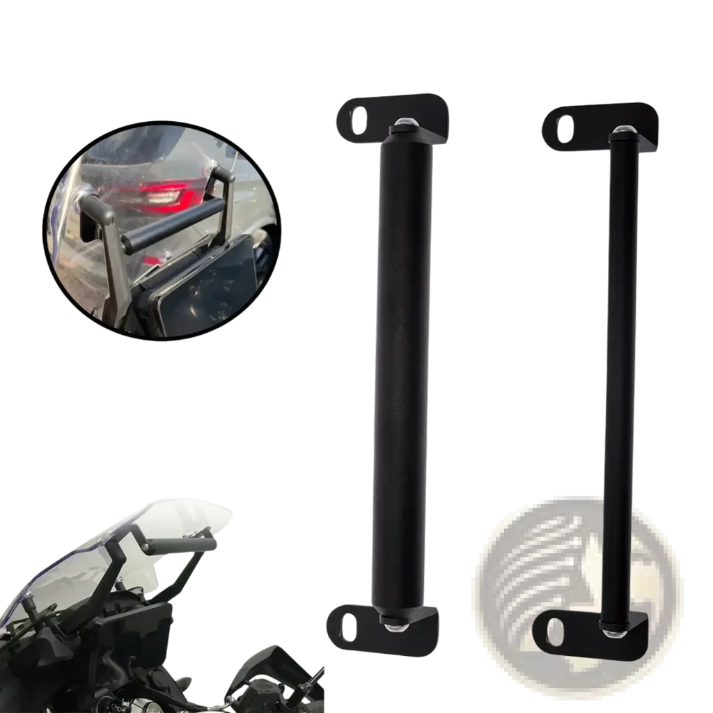 Black s2r racingcolor motorcycle rear luggage rack bars for cfmoto 800mt gps navigation mount bracket backside view