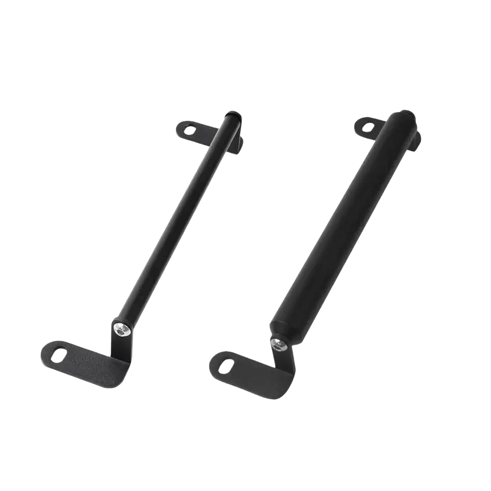 Black metal cfmoto 800mt gps navigation handlebar mounts with sleek cylindrical design and flat mounting brackets