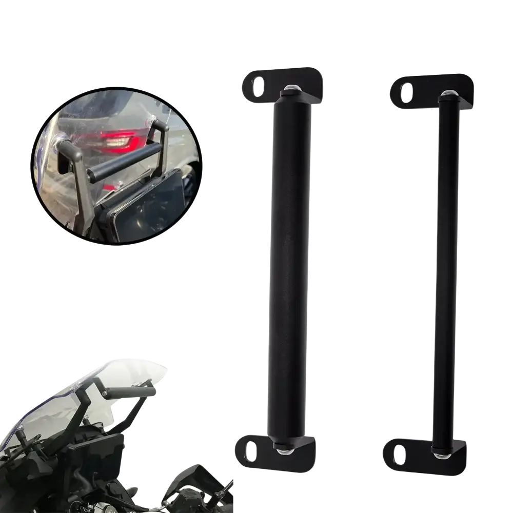 Black s2r racingcolor motorcycle rear luggage rack bars for cfmoto 800mt gps navigation mount bracket backside view