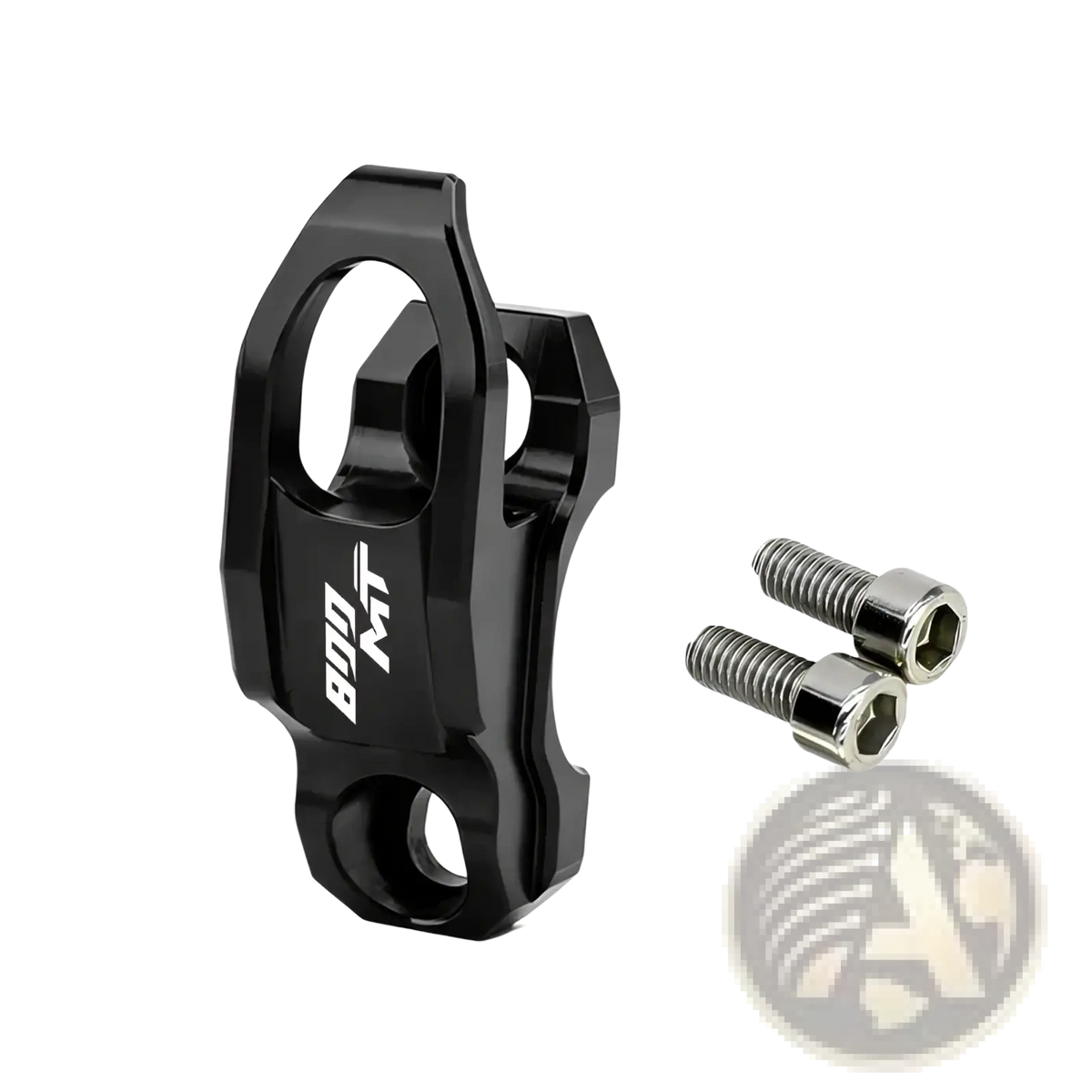Black aluminum bicycle chain guide with bon mt branding and two silver hex bolts for cf moto 800mt handlebar helmet hanger hook