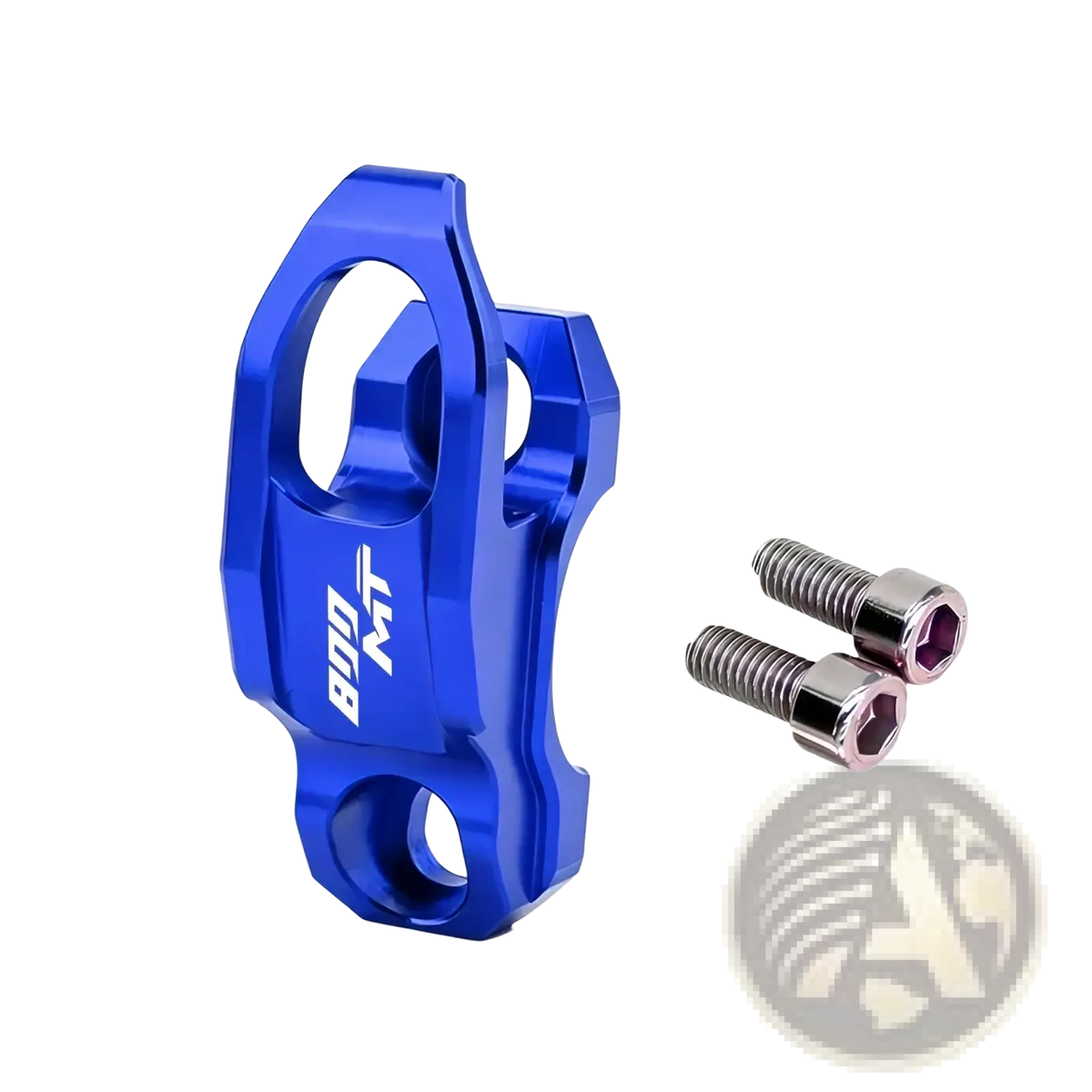Blue anodized aluminum bicycle brake lever mount with two hex socket bolts for Cfmoto 800mt handlebar helmet hanger hook