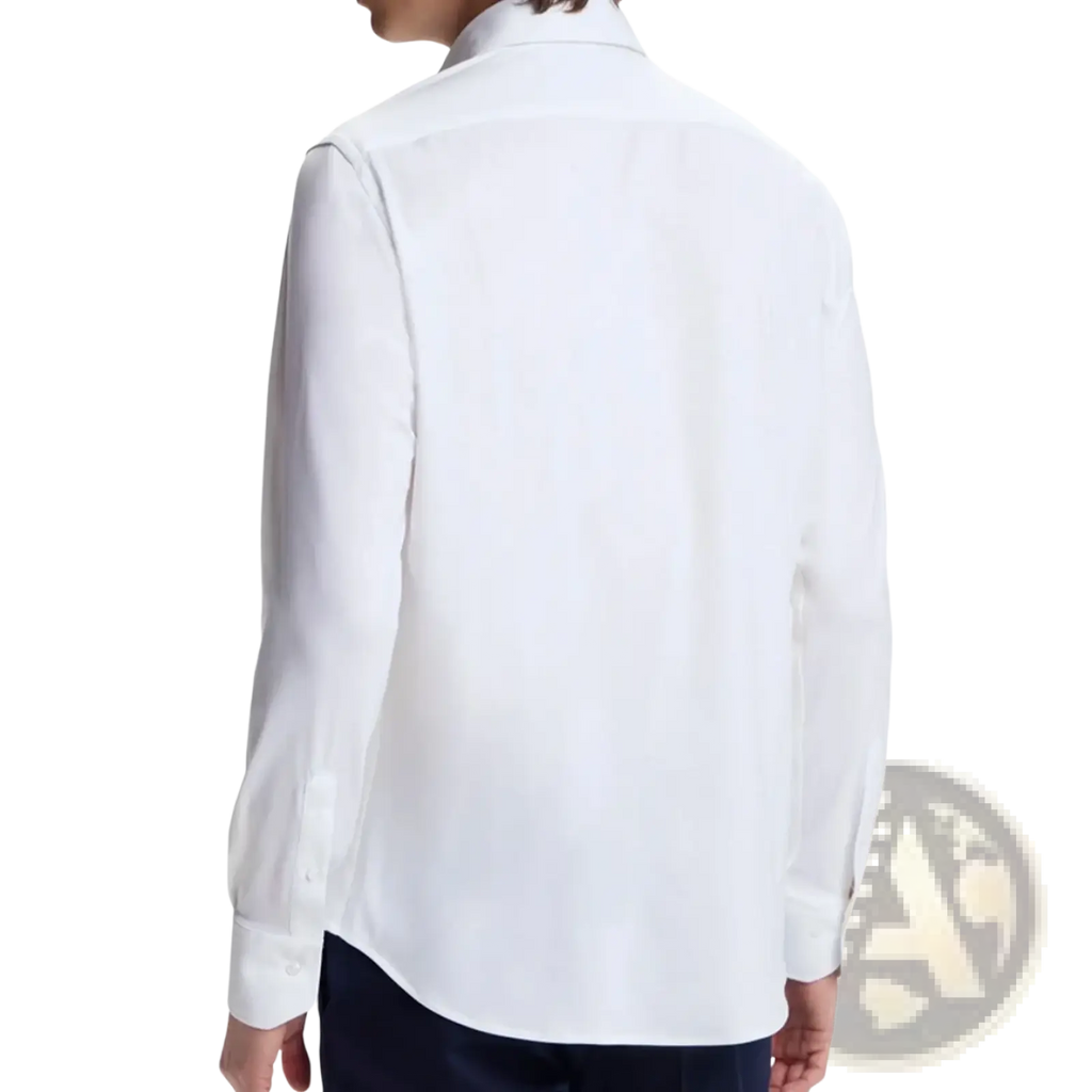 A crisp white long-sleeved CH mens dress shirt with a classic collar and buttoned cuffs for business casual wear