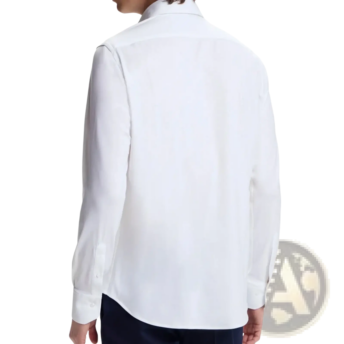 A crisp white long-sleeved CH mens dress shirt with a classic collar and buttoned cuffs for business casual wear