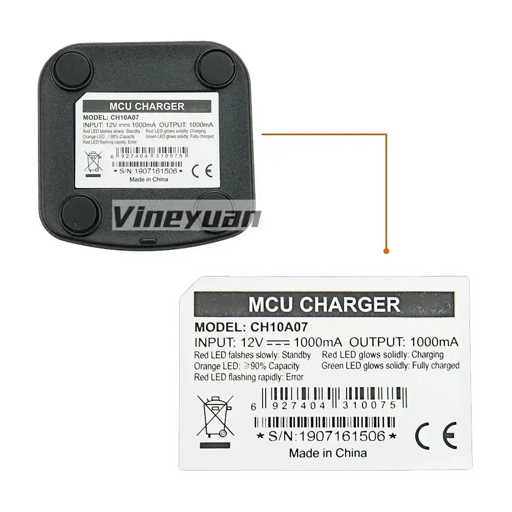 Black plastic ch10a07 hytera hyt desktop battery charger with matte finish and four circular contact points on surface