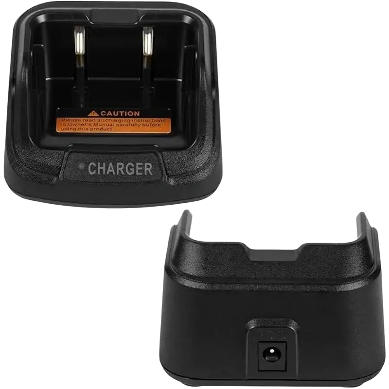 Ch10l23 black plastic desktop charger with molded grips and orange caution label for hytera bd502i bd552i bd612i radios