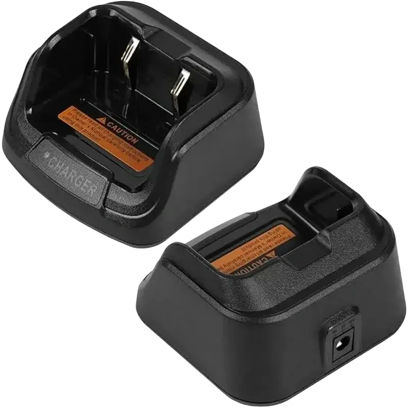 Black plastic ch10l23 desktop charger with orange caution label and molded grip for hytera bd552i radio