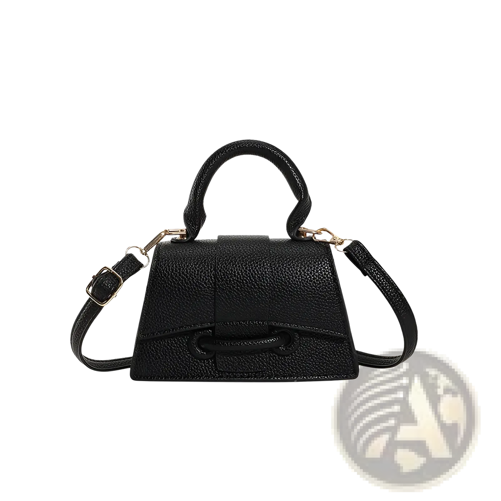 Black pebbled leather chain messenger bag mini handbag with top handle and adjustable shoulder strap