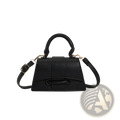 Black pebbled leather chain messenger bag mini handbag with top handle and adjustable shoulder strap