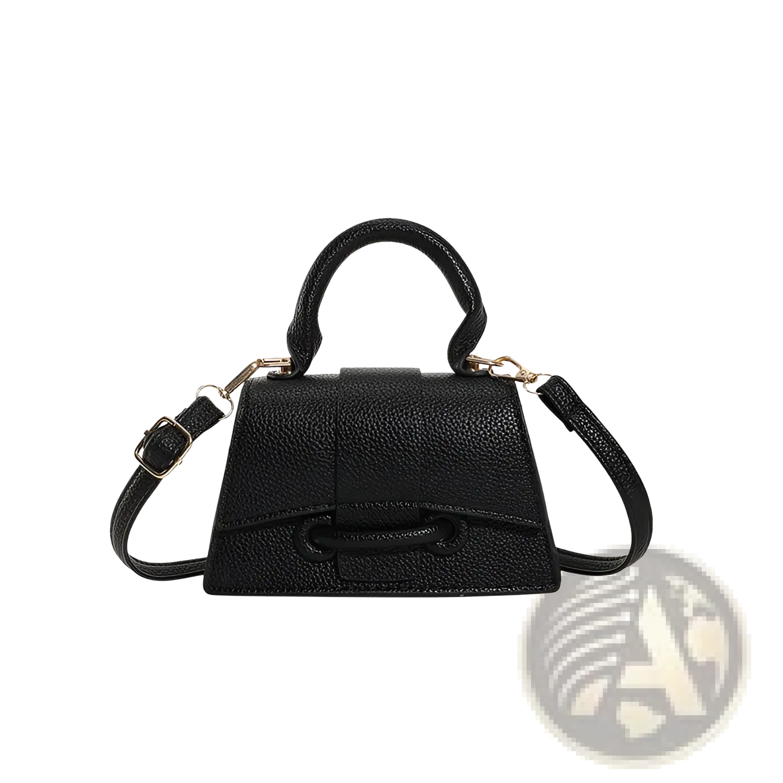 Black pebbled leather chain messenger bag mini handbag with top handle and adjustable shoulder strap