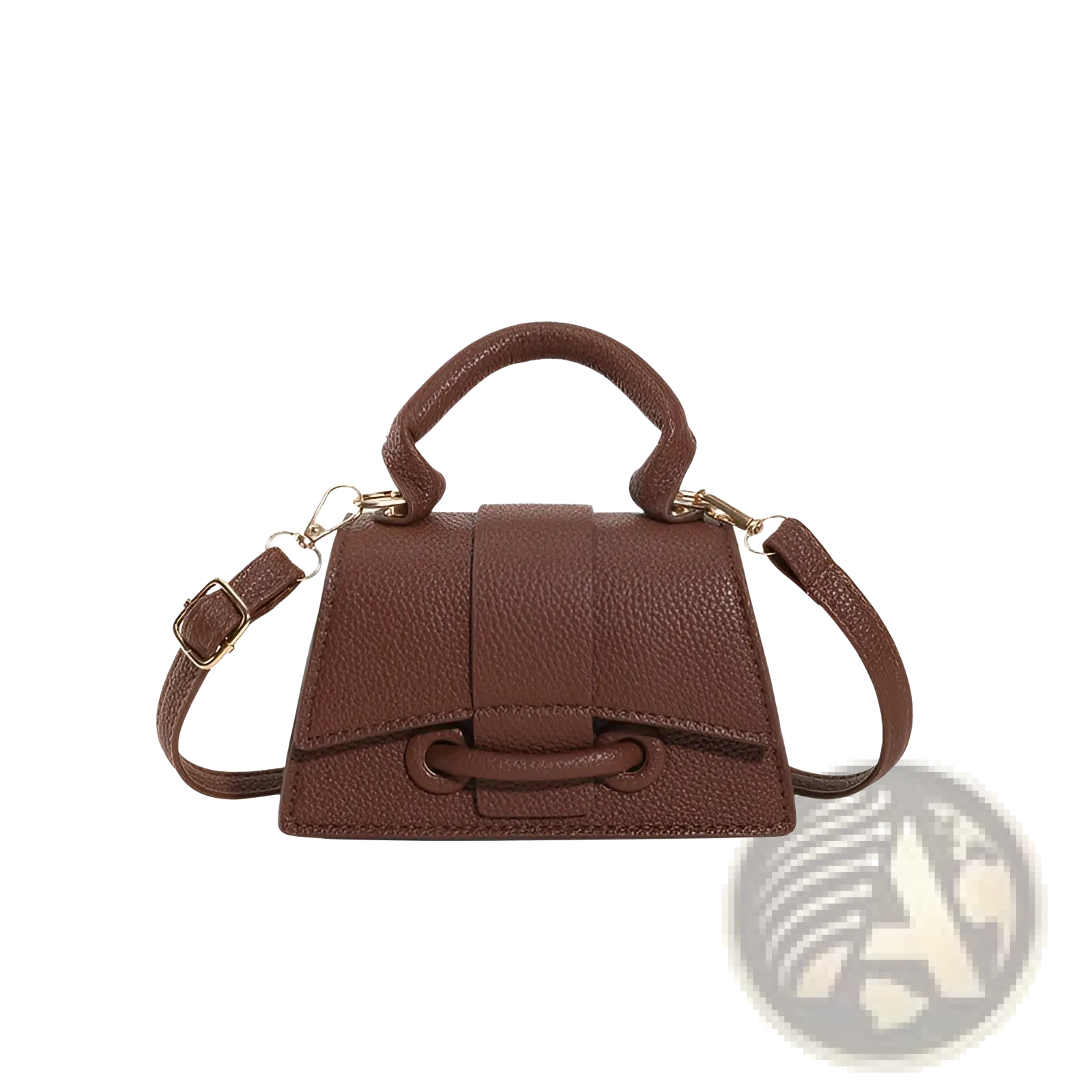 Brown pebbled leather mini handbag with top handle and adjustable shoulder strap chain messenger bag mini faux leather handbag