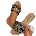 Black and white textured fabric chain slide sandals with gold chain detail flat summer shoes for women