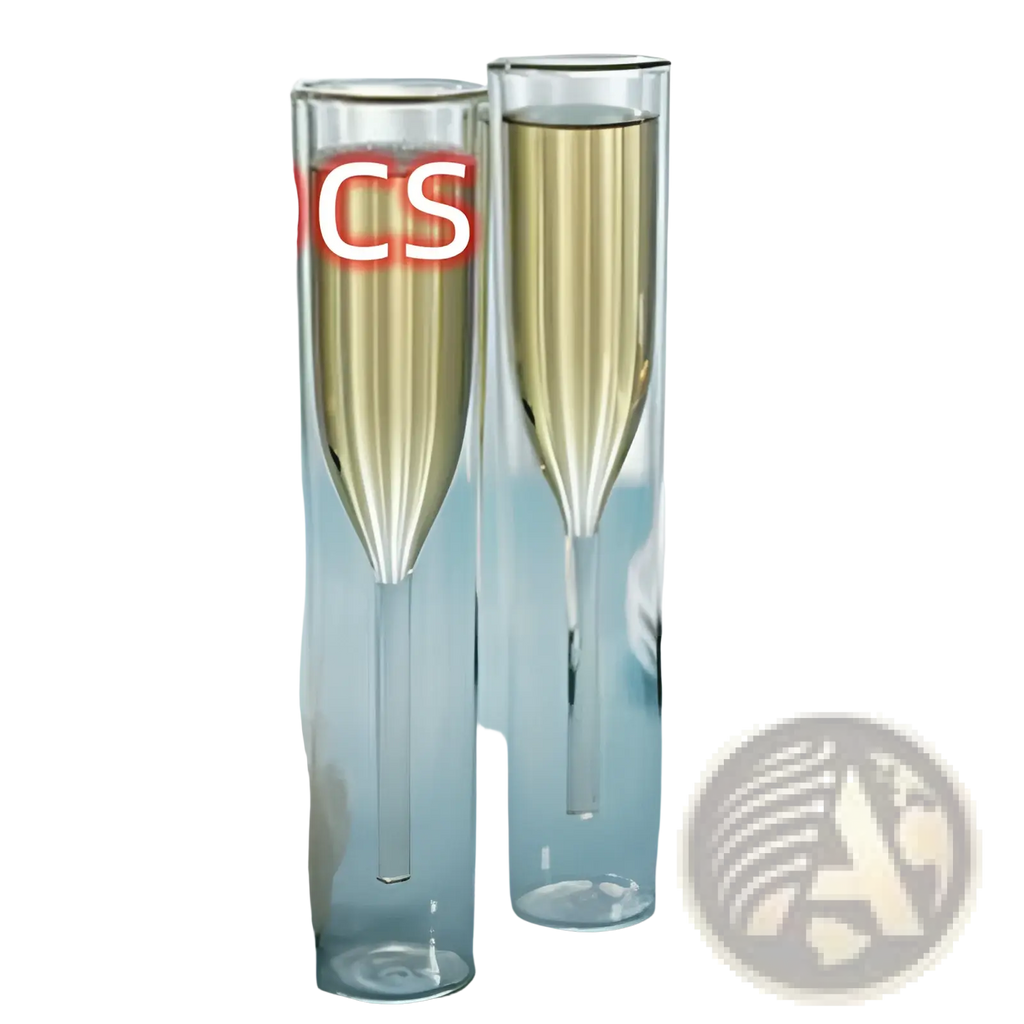 Clear double-walled glass champagne flute filled with golden liquid from 115ml set for elegant serving