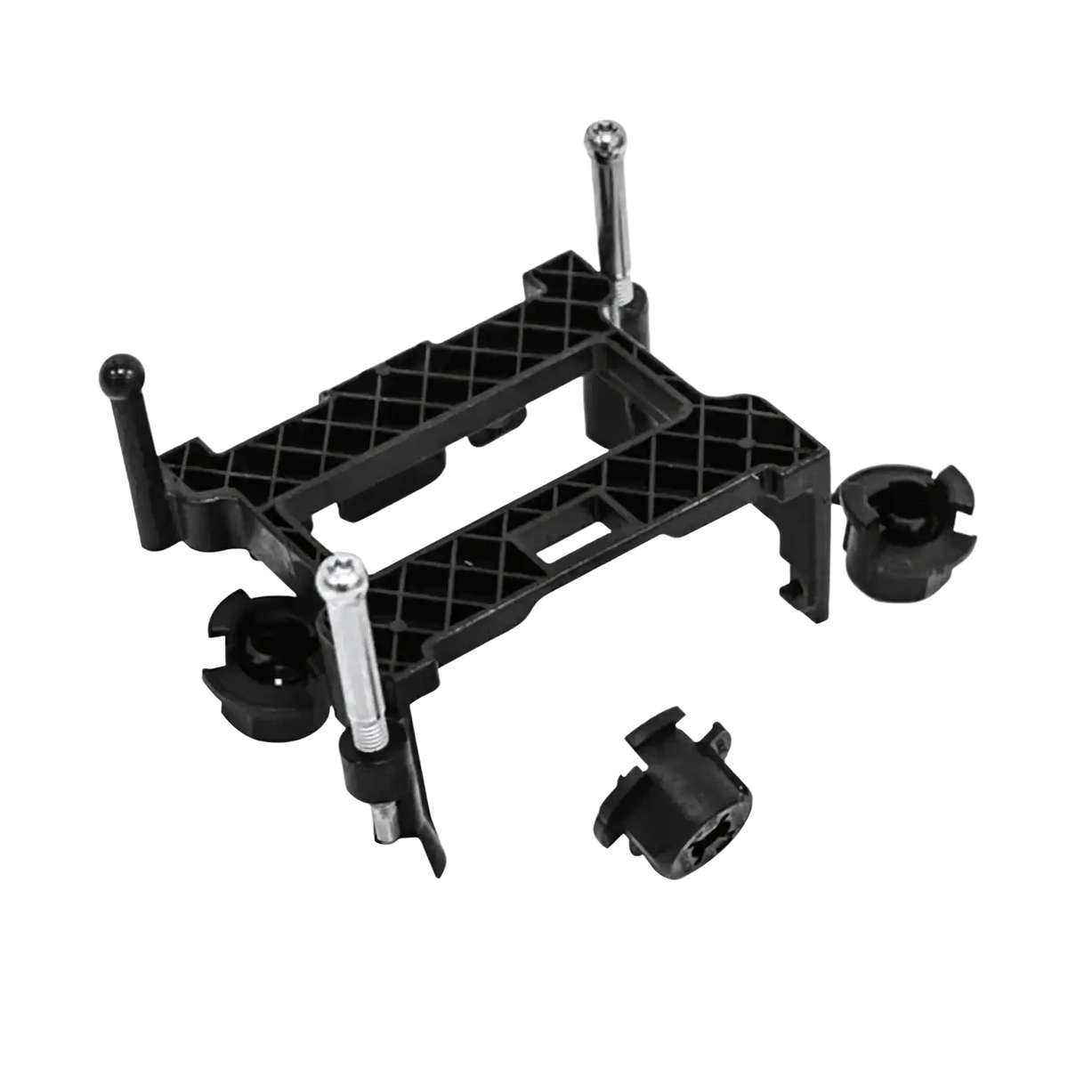 Black plastic Changan Acc cruise control module bracket with silver threaded rods and black clamp pieces visible