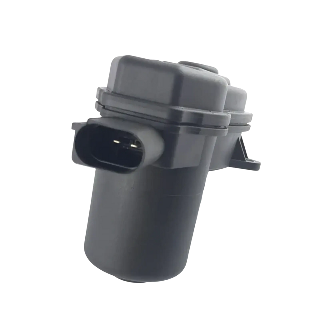 Black plastic changan cs75 rear brake actuator motor with cylindrical body and integrated electrical connector back side view