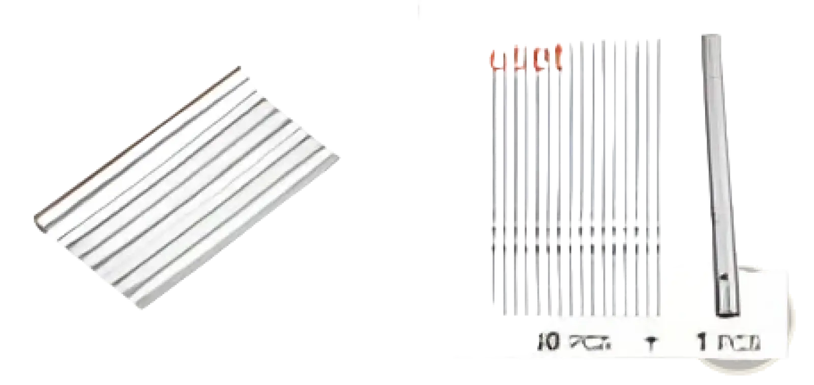 A set of 30 silver stainless steel sewing needles neatly arranged in a compact package with one extra needle included