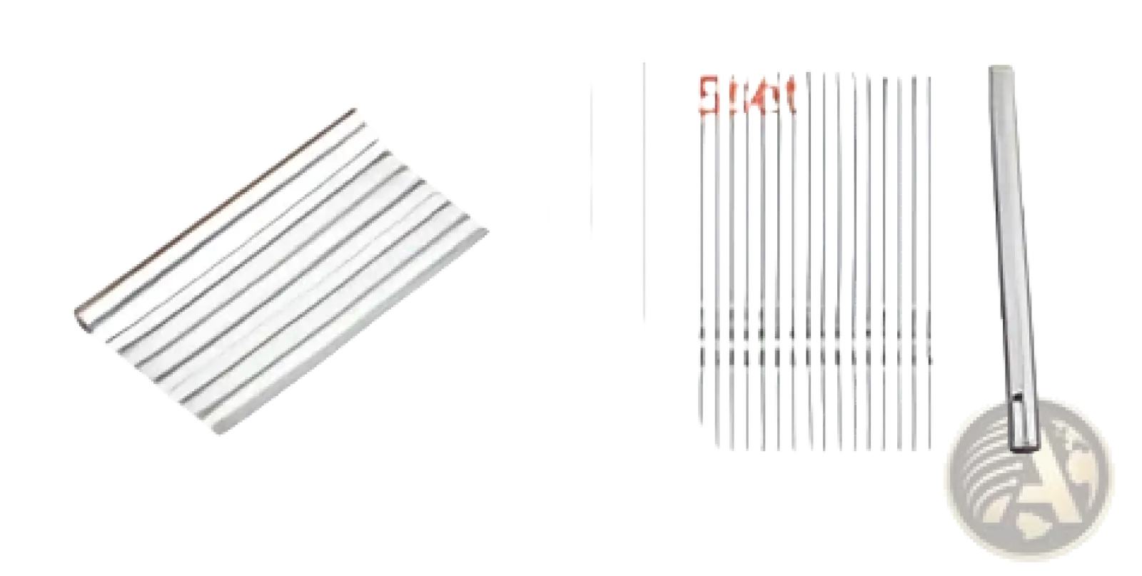 Metallic silver slender stainless steel skewers with smooth finish for charcoal grill 30 piece set