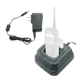 Black Motorola charger base with integrated power adapter and cord for dtr620 dtr650 radios charging