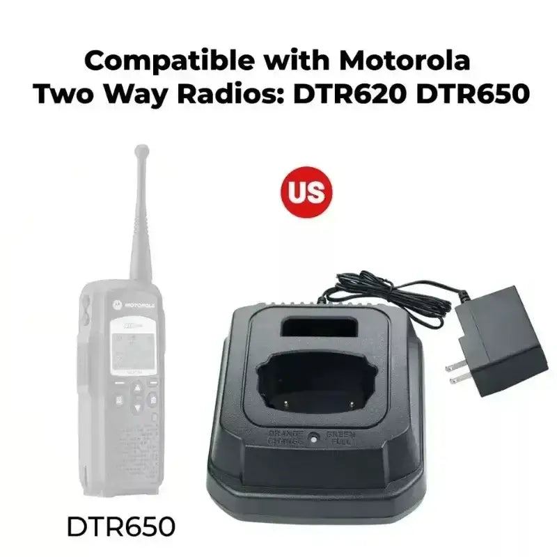 Black plastic charger base with integrated power adapter for Motorola dtr620 dtr650 dtr650 radios