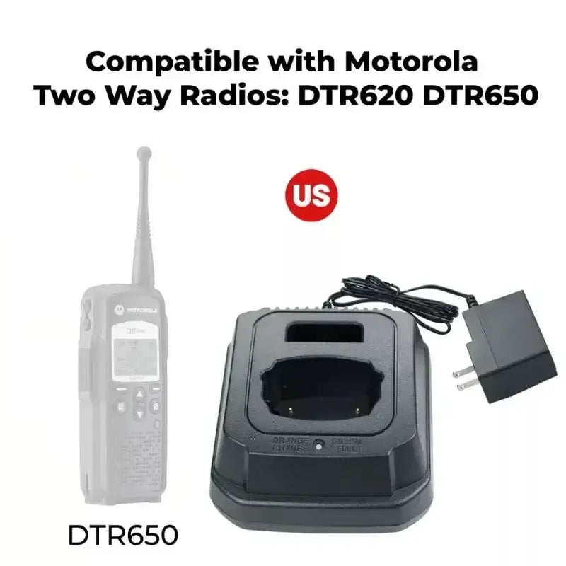 Black plastic motorola dtr650 two-way radio charger base with power adapter compatible with dtr620 dtr650 radios