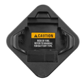Black plastic charger base with yellow and black caution label for motorola sl300e sl3500e sl1m models