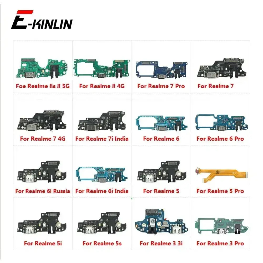 E-kinlin charger dock port for Realme 8 8s 7 6 5 Pro with green and black circuit board and integrated USB Type C dock port