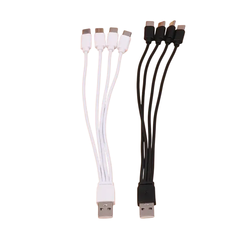 Charging cable 4 in 1 usb c fast charging set with white and black multi-port usb a charger cable featuring four micro-usb connectors