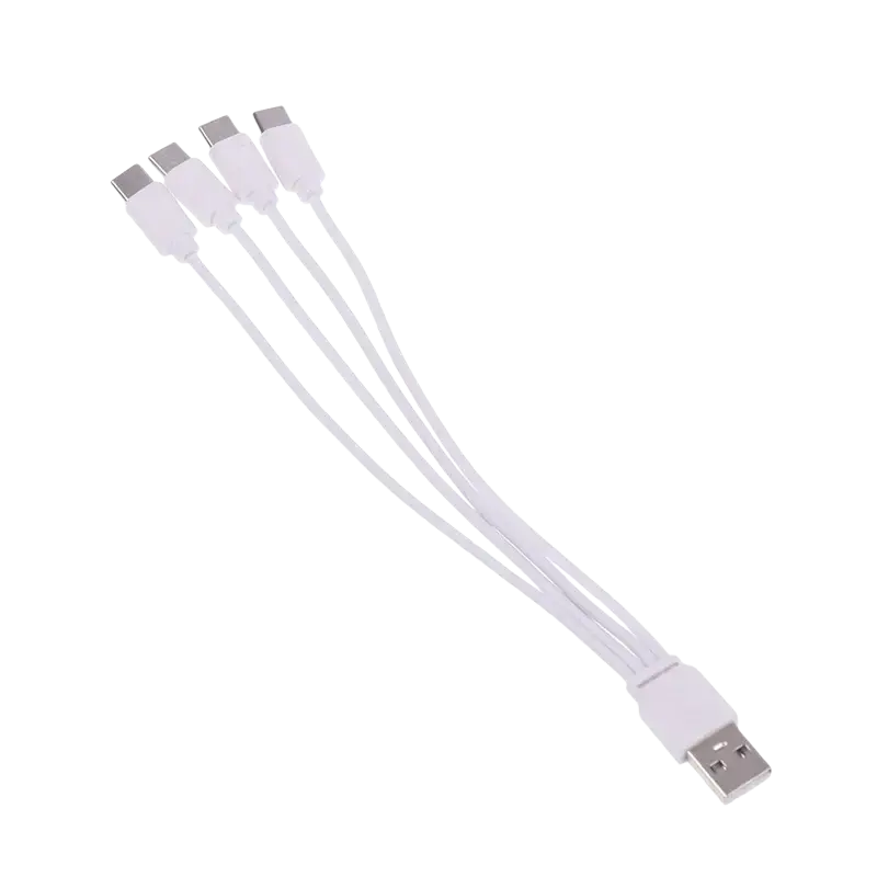 White usb-a to four usb-c fast charging cable with flexible braided design for efficient charger cable use
