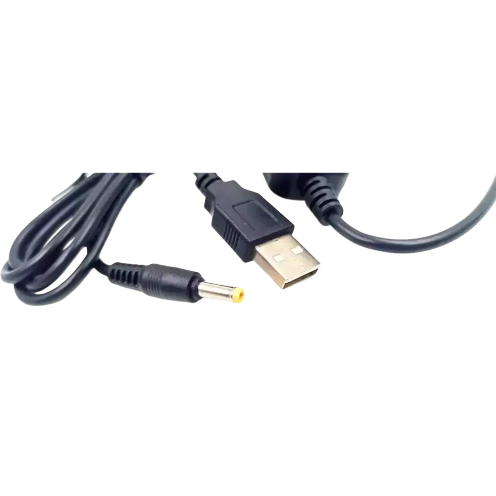 Black usb to dc charging cable with usb-a connector and barrel plug for yaesu vx series radios
