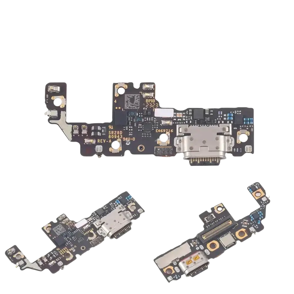 Black circuit board charging port board for motorola razr 40 with silver usb-c port and gold solder points