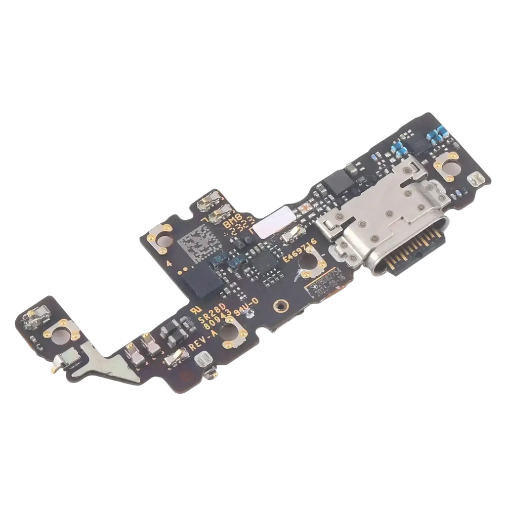 Black circuit board charging port board for motorola razr 40 with silver usb-c port and gold-colored solder points