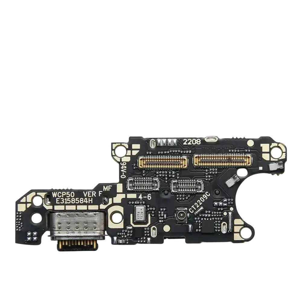 Black charging port flex cable board with gold connectors and printed circuitry for Huawei Pura 70 Mate 60 charger dock