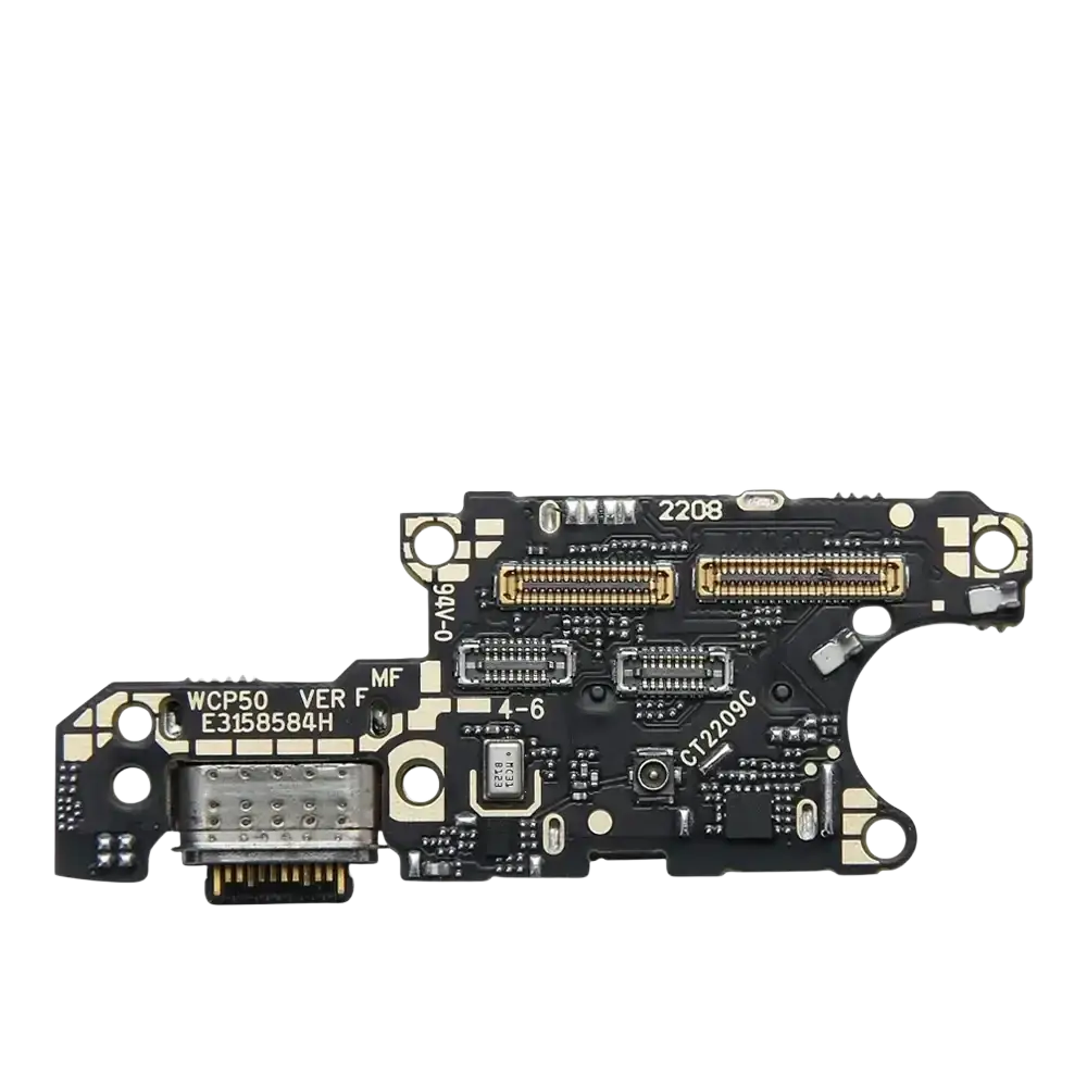 Black charging port flex cable board with gold connectors and printed circuitry for Huawei Pura 70 Mate 60 charger dock