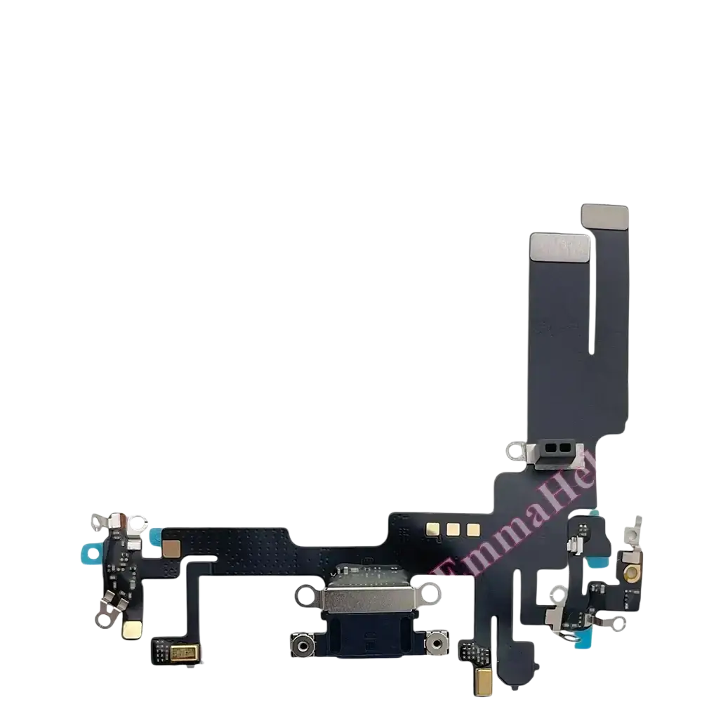 Black flexible charging port flex cable with metallic connectors and usb-c port for iphone 16 pro max