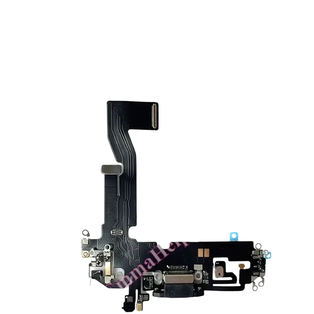 Black flexible charging port flex cable with metallic connectors and usb-c port for iphone 16 pro max