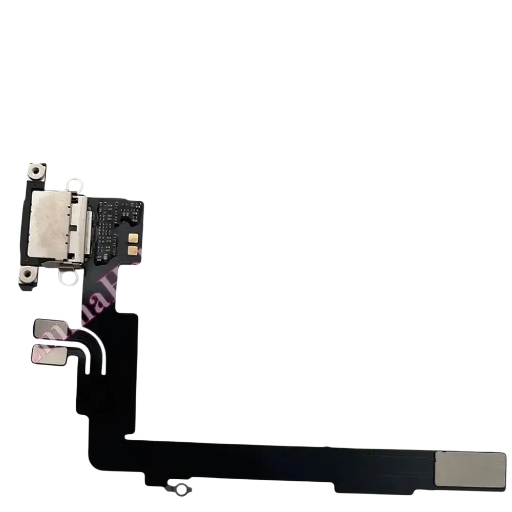 Black flexible charging port flex cable with usb-c connector and electronic components for iphone 16 pro max