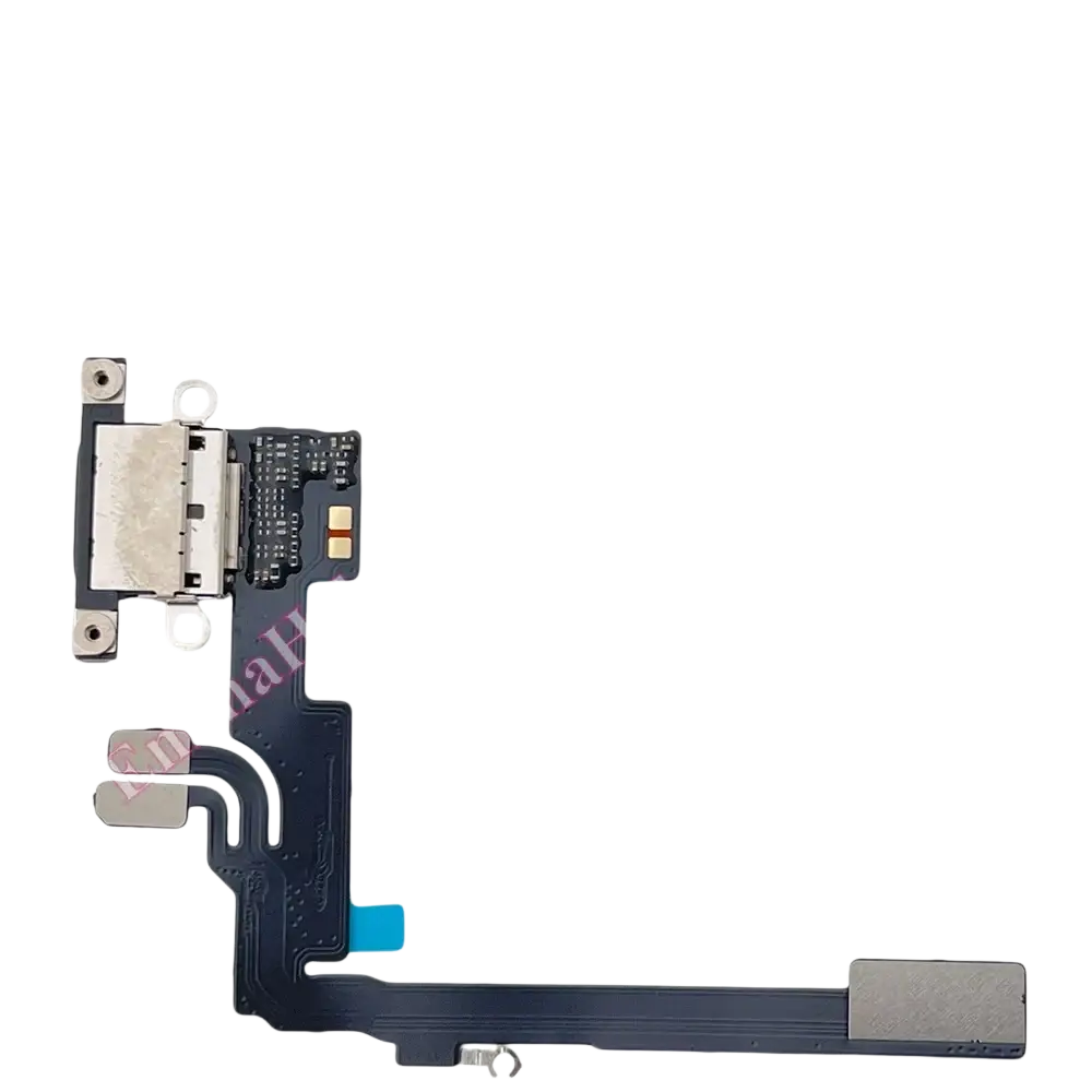 Black flexible circuit board flex cable with usb-c charging port and metallic connectors for iphone 16 pro max