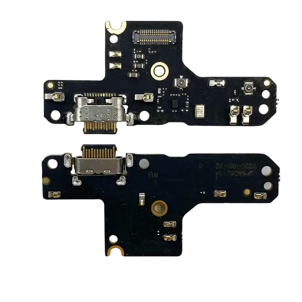 Black circuit board charging port flex cable for moto g9 power featuring usb-c and electronic components
