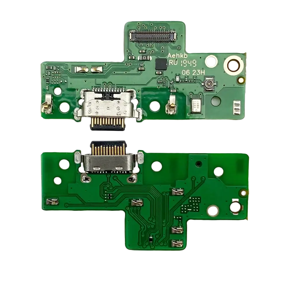 Green circuit board with silver usb-c charging port and gold contacts charging dock replacement for moto g9 power