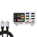 White hs65 eu+ desktop charging station 100w usb multi port with digital display and six ports including pd and qc