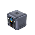 Gray metallic 300w multiport charging station with retractable usb and digital display showing power output per port