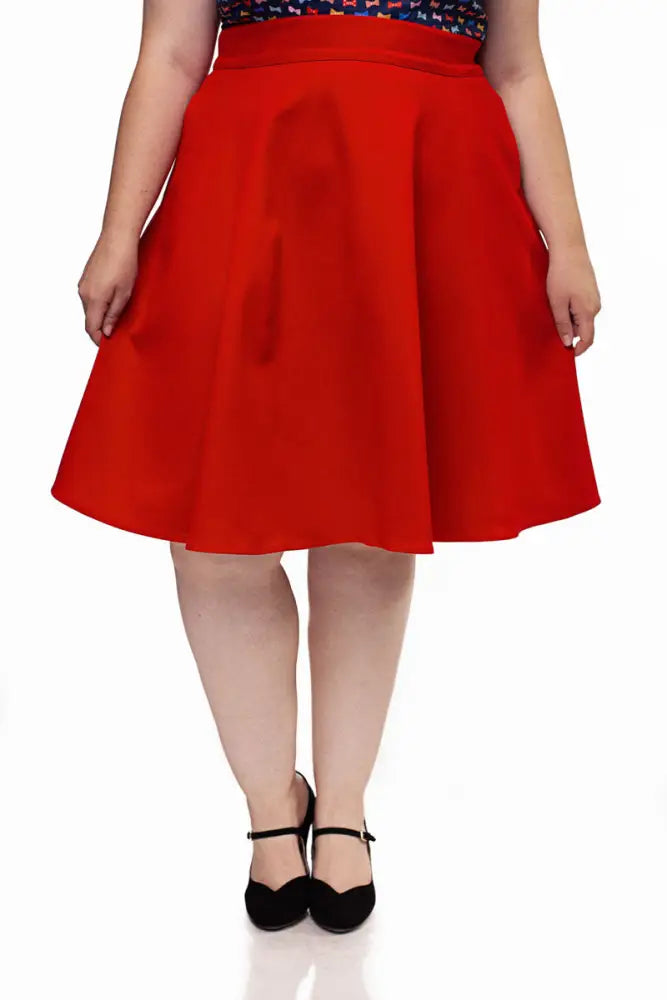 Vibrant red charlotte vintage high waisted a-line skirt with flared hem and pockets for stylish wear