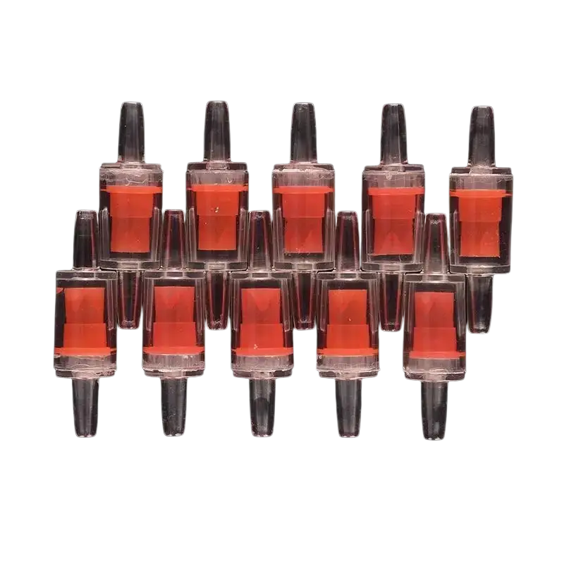 Clear plastic check valve for aquarium air pump with orange internal components for one way airflow control
