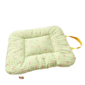 Checkered bow pet bed cotton mattress with light green and pink checks and yellow carrying strap