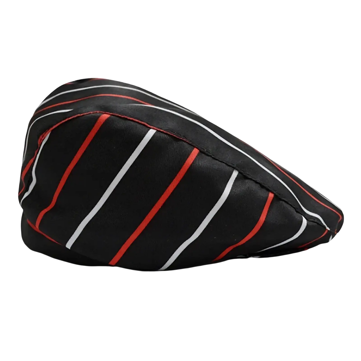 Checkered flat cap unisex cotton beret in black with bold red and white diagonal stripes