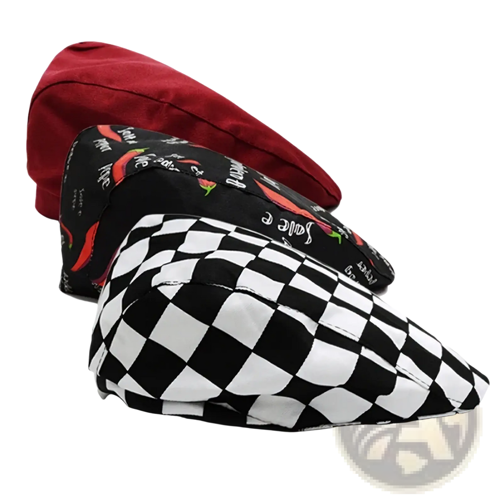 Black and white checkered flat cap unisex cotton beret showing the back side of the hat