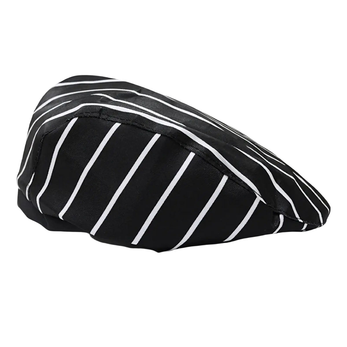 Black and white striped cotton checkered flat cap with classic structured design for unisex use