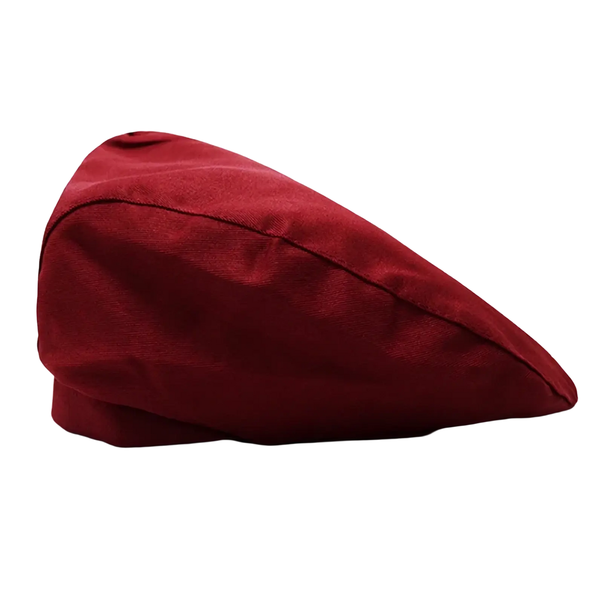A rich burgundy unisex checkered flat cap made of smooth cotton fabric with clean stitching along its seams