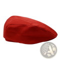 A vibrant red unisex cotton checkered flat cap with a soft texture and classic rounded silhouette