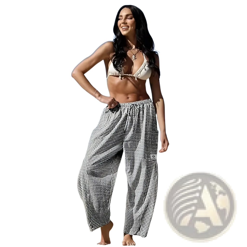 Checkered harem pants wide leg drawstring trousers in black and white gingham pattern with a relaxed fit
